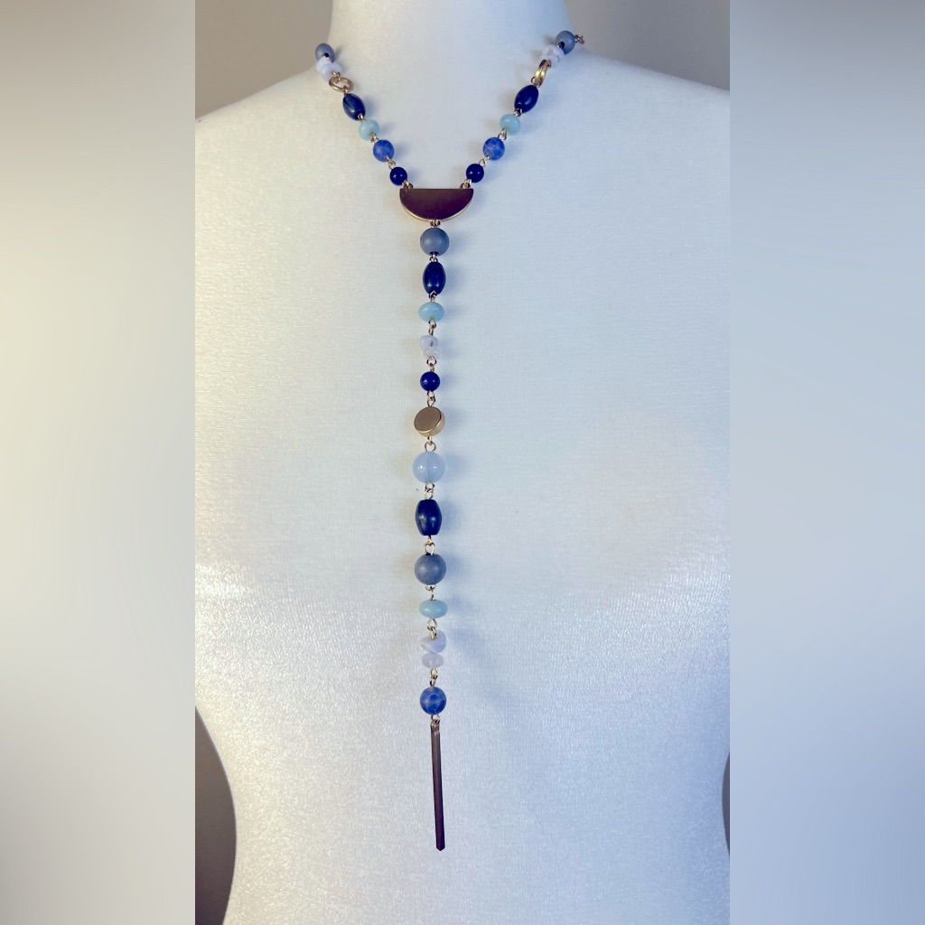 Long Blue And Gold Lariat Style Beaded Statement Necklace Loft Outlet 15$